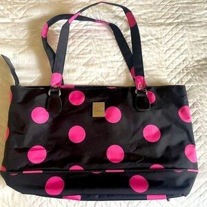 Jenni Chan black and pink polka dot weekender/tote